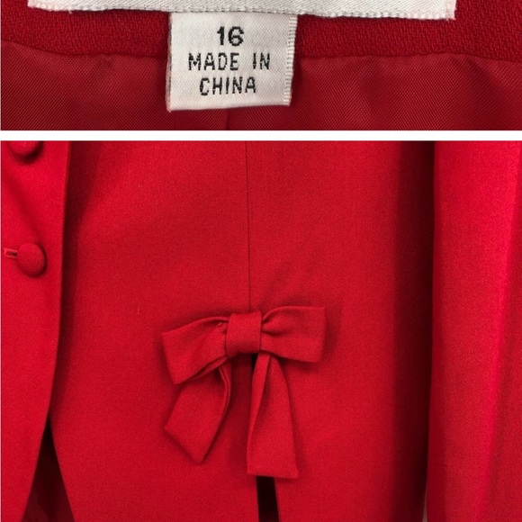Executive Collection Red Bow Two Piece Dress Suit Jacket and Skirt - Picture 5 of 7